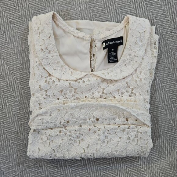 Valerie Bertinelli Ivory Floral Lace Overlay Top Women's Medium Peter Pan Collar - Picture 12 of 12